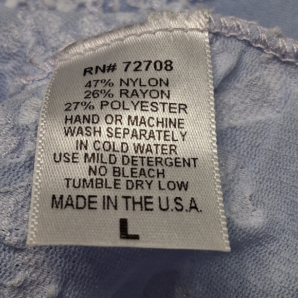 E.R.G. Collection Light Blue Shirt With White Floral Lace Overlay     Size L - Picture 9 of 14